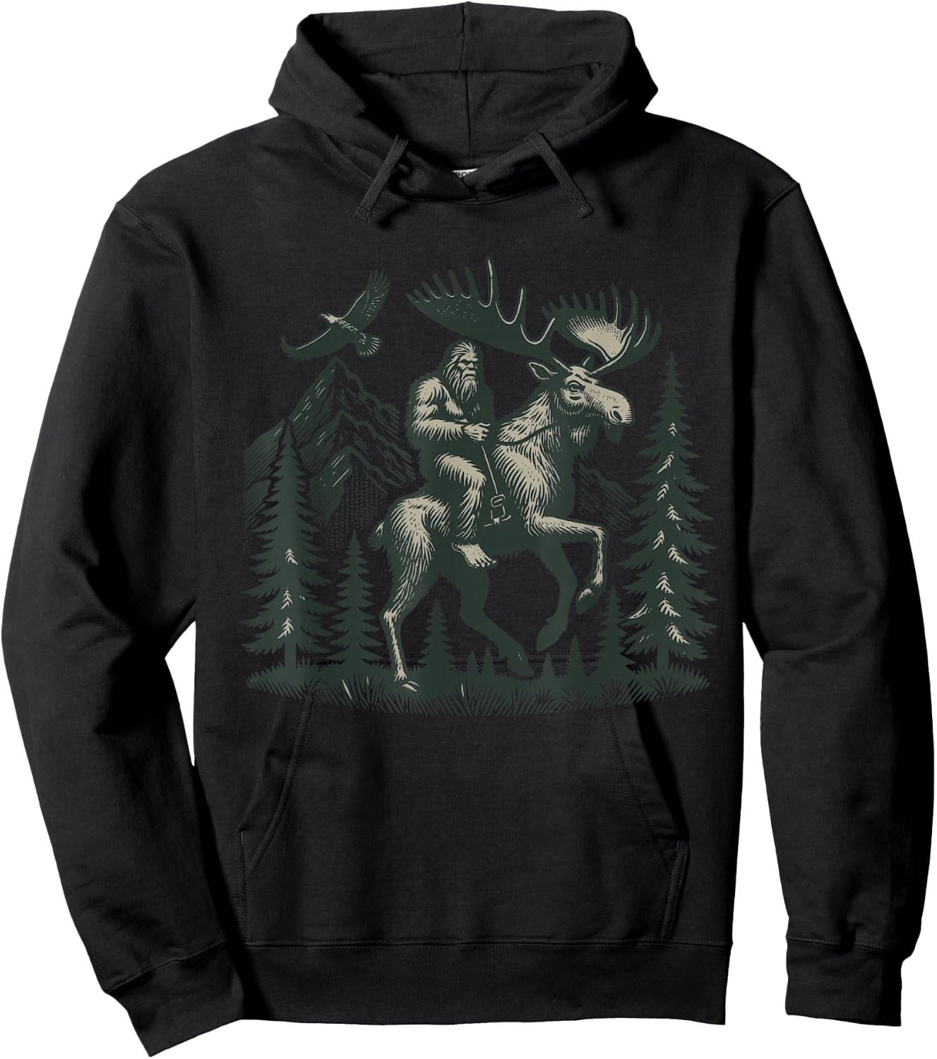 Explore Outdoors Sasquatch Creature Riding a Majestic Moose Bigfoot Adventure - -Adult, Grey, Small, Short Sleeve Hoodie - Hoodie | Black