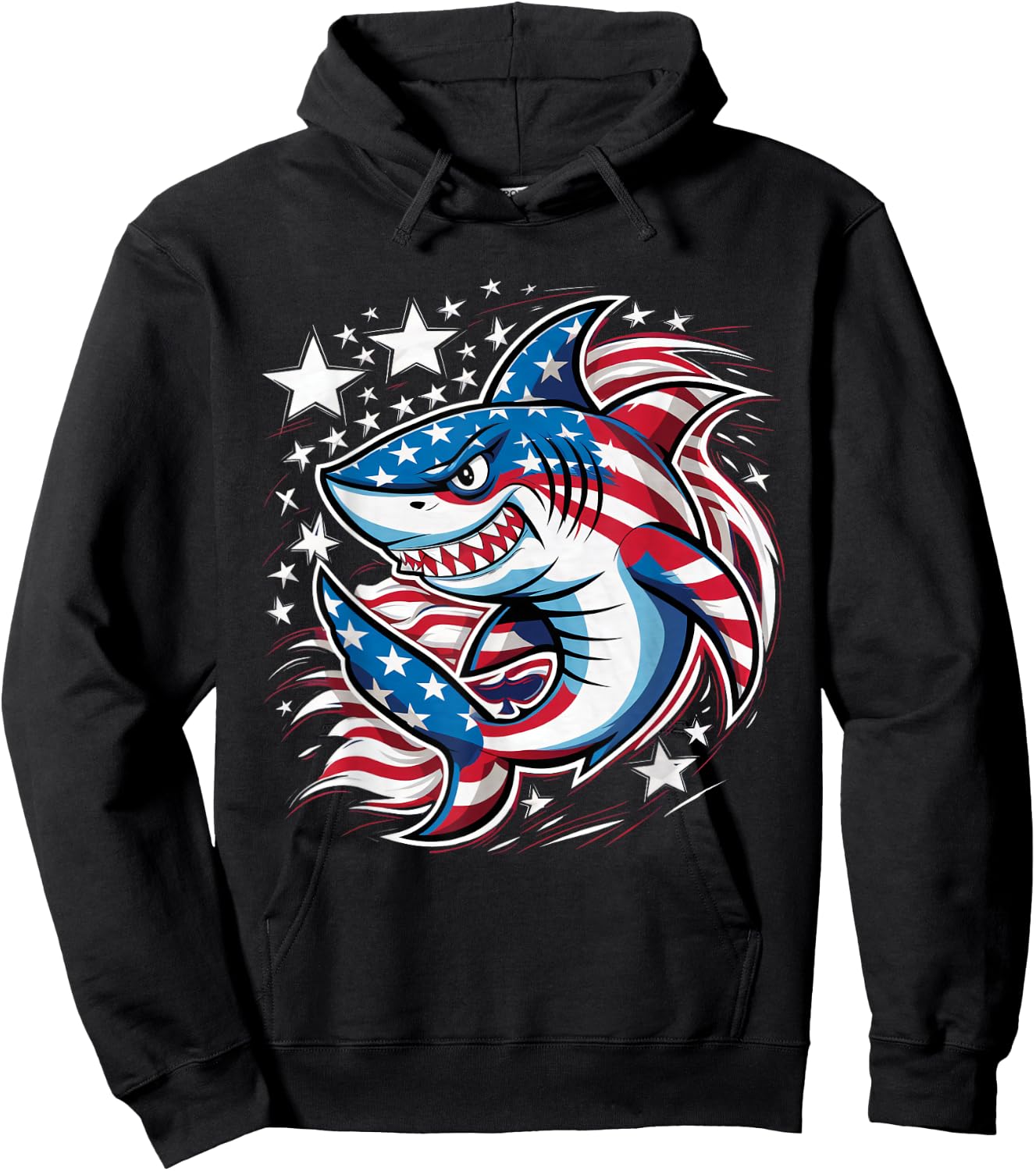 Shark American Flag USA 4th of July Funny Boys Girls Kids Hoodie - Hoodie | Black