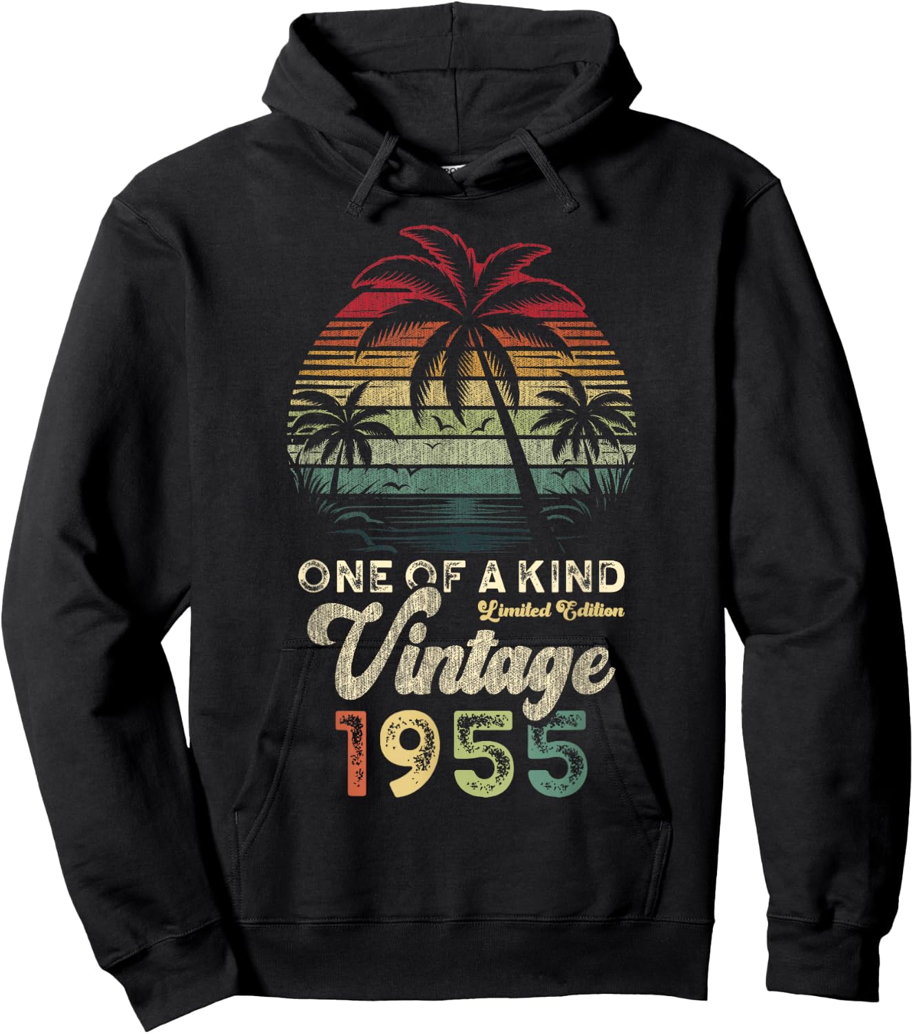 Vintage 1955 Birthday 71 Years Palm Trees Retro Sunset Hoodie - Hoodie | Black