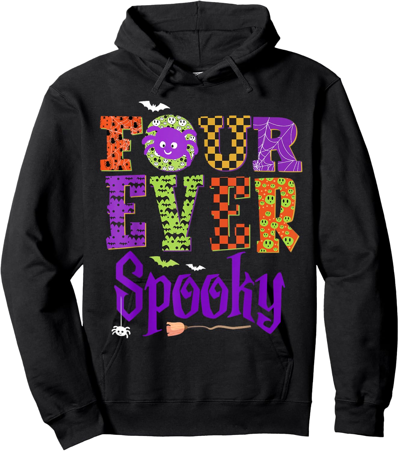 Four Ever Spooky Ghost Halloween 4th Birthday Party Kids Hoodie - Hoodie | Black