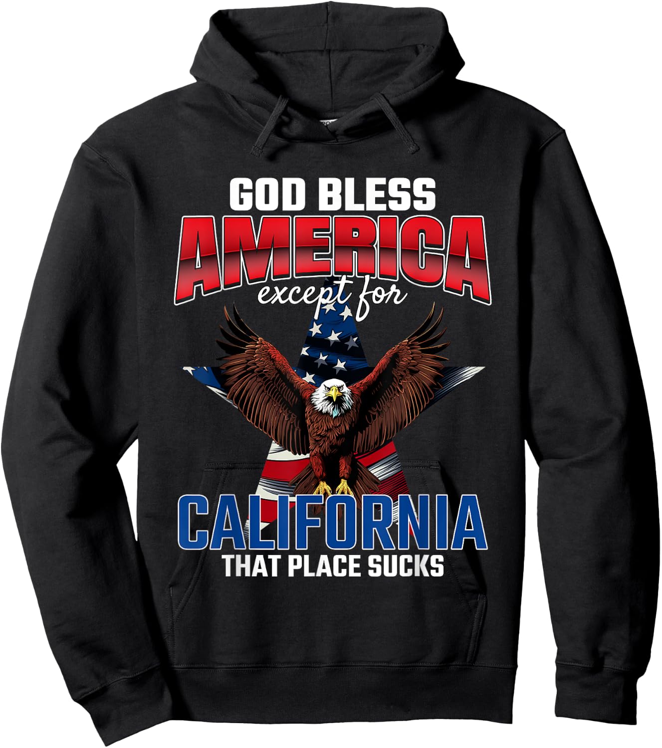 God Bless America Except For California Funny USA Humor Joke Hoodie - Hoodie | Black