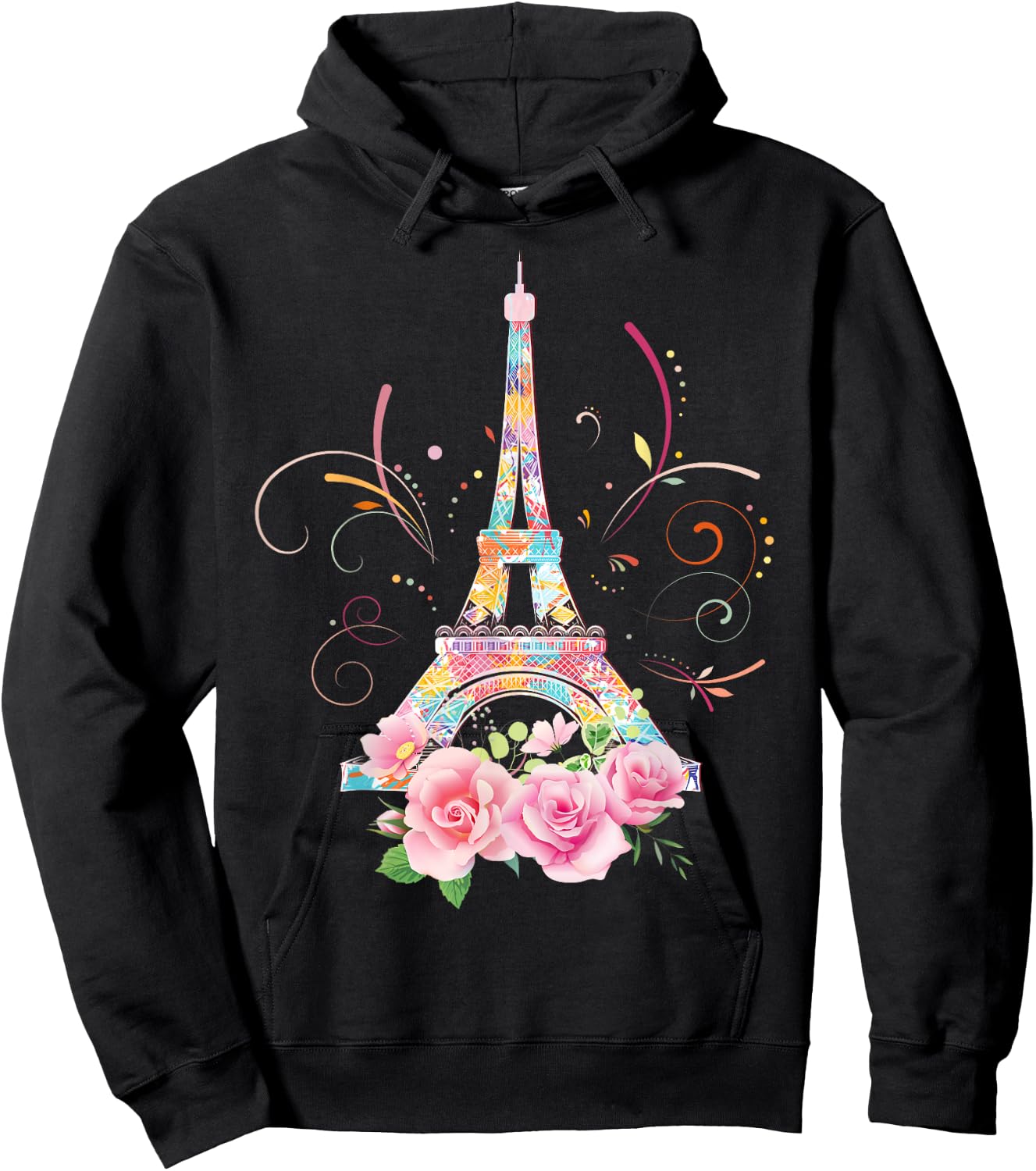 Colorful Eiffel Tower of Paris in France Parisian Rose Hoodie - Hoodie | Black