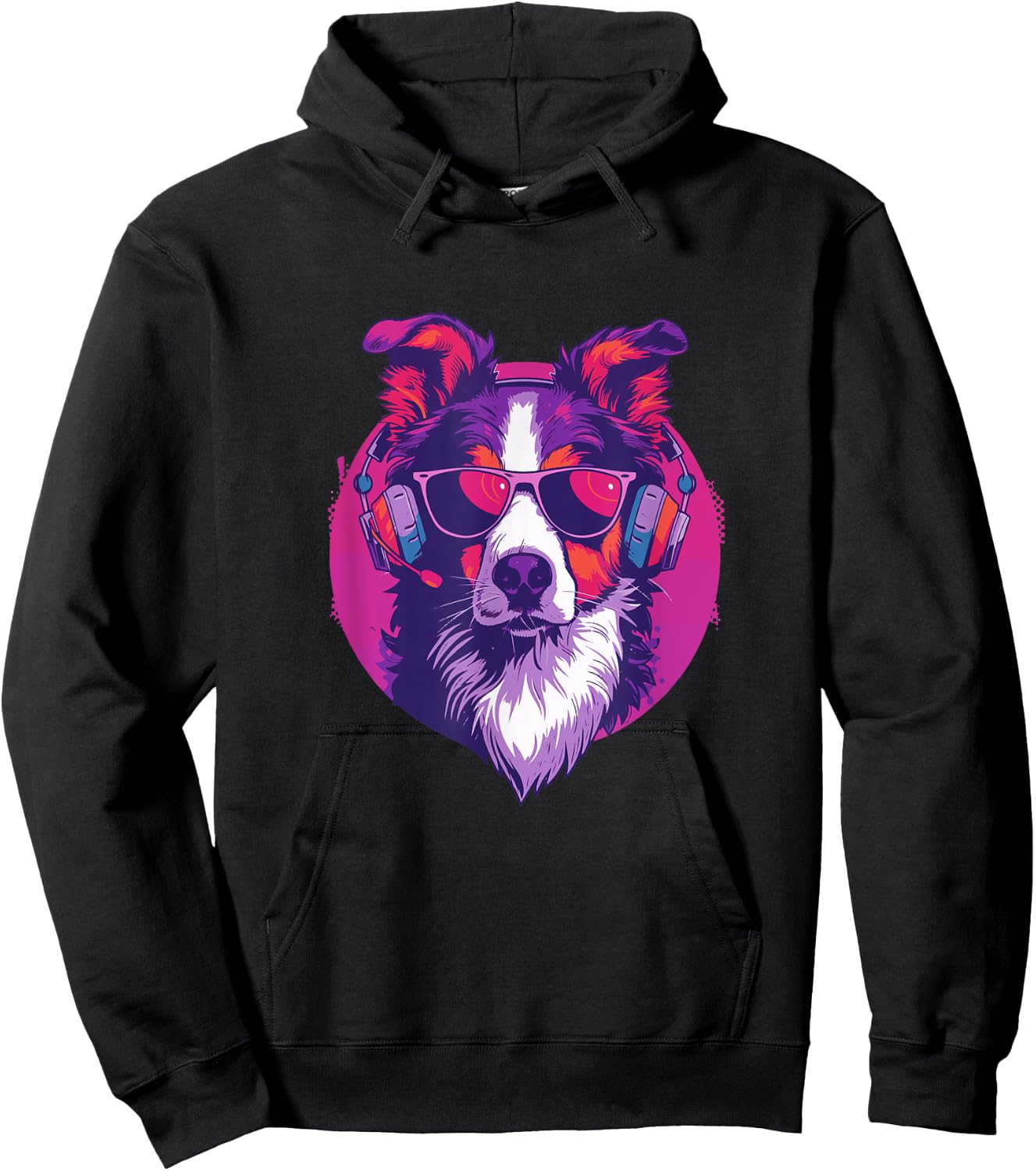 90s Retro Vaporwave Style Cool & Cute Border Collie Dog Art Men Women Kids Hoodie - Hoodie | Black