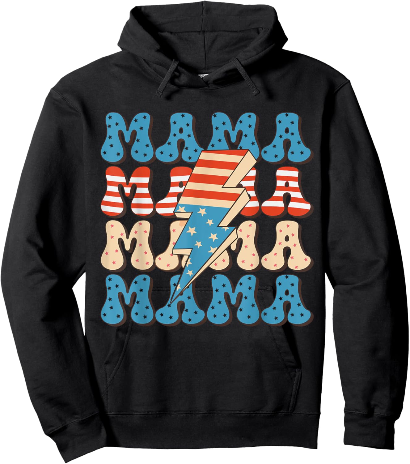 Retro 4th of July American Mama Patriotic Fireworks Groovy Hoodie - Hoodie | Black