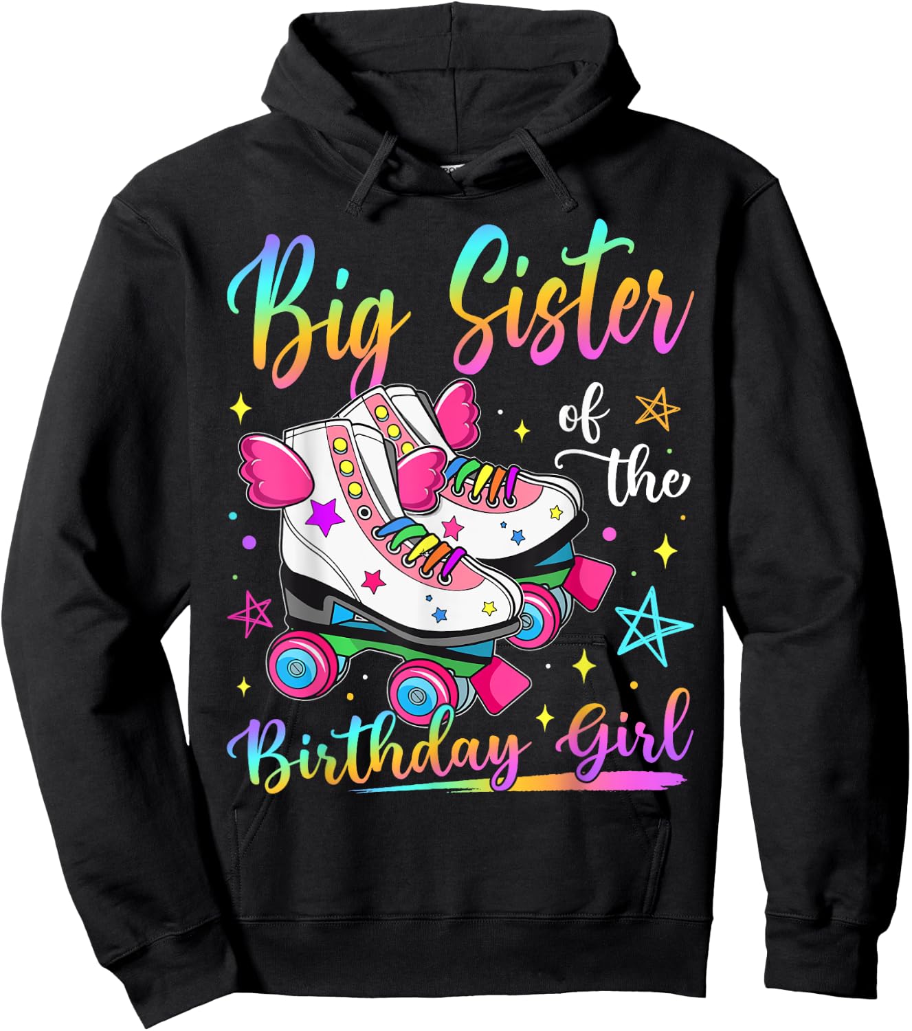 Big Sister Of The Birthday Girl Rolling Skate Family Hoodie - Hoodie | Black