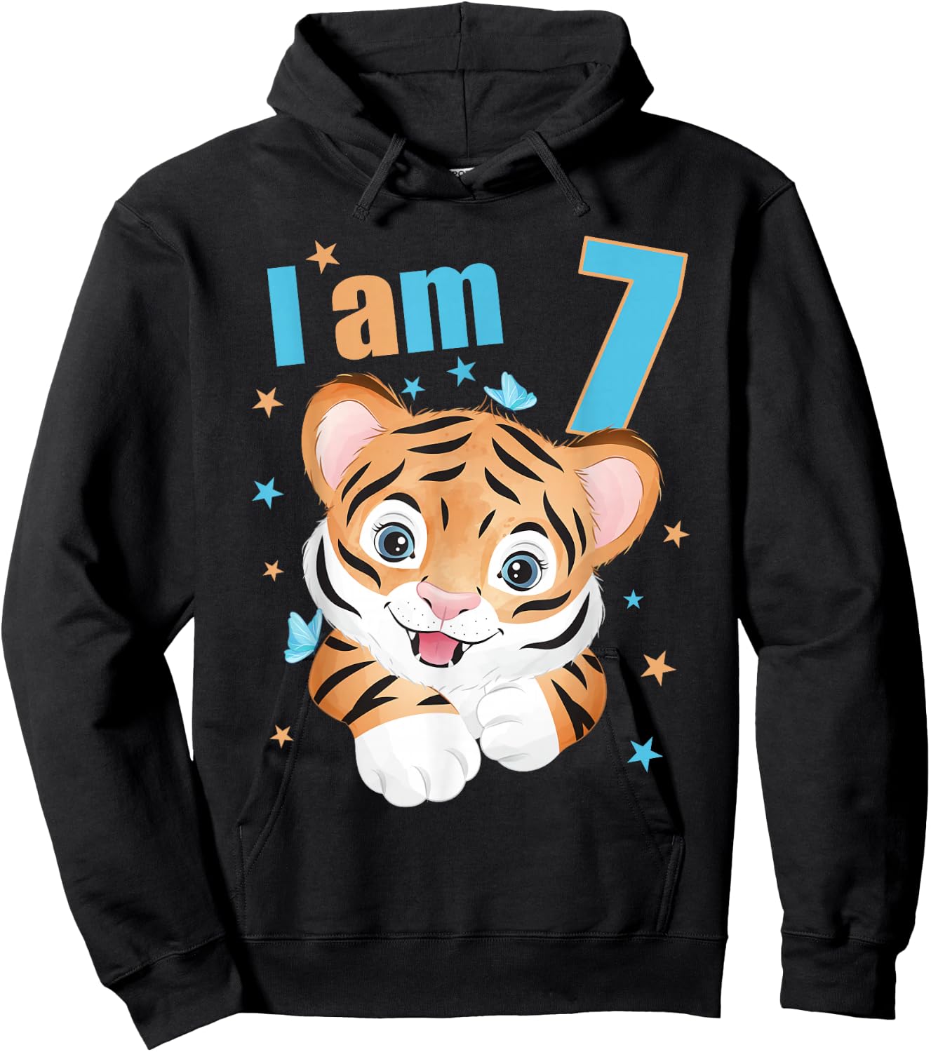 7 Years old 7 birthday outfit Boy girl Tiger Hoodie - Hoodie | Black