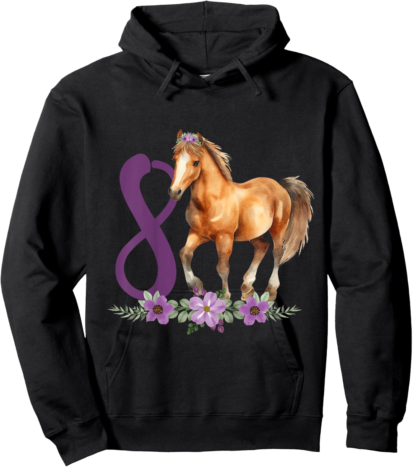 Kids 8th Birthday Horse 8 Years Old Eight Finally 8 Birthday Girl Hoodie - Hoodie | Black