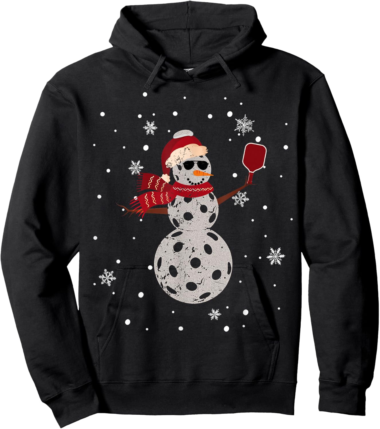 Santa Hat Snowman Family Xmas Matching Pickleball Christmas Hoodie - Hoodie | Black