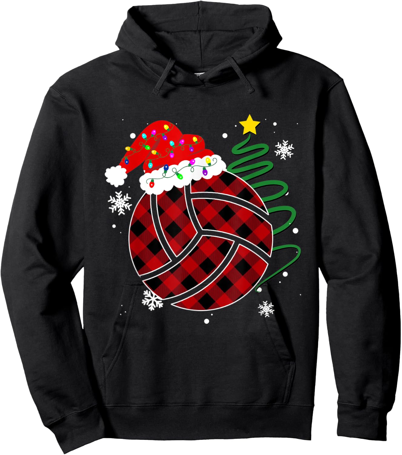 Buffalo Red Plaid Volleyball Christmas Sport Xmas Pajama Hoodie - Hoodie | Black