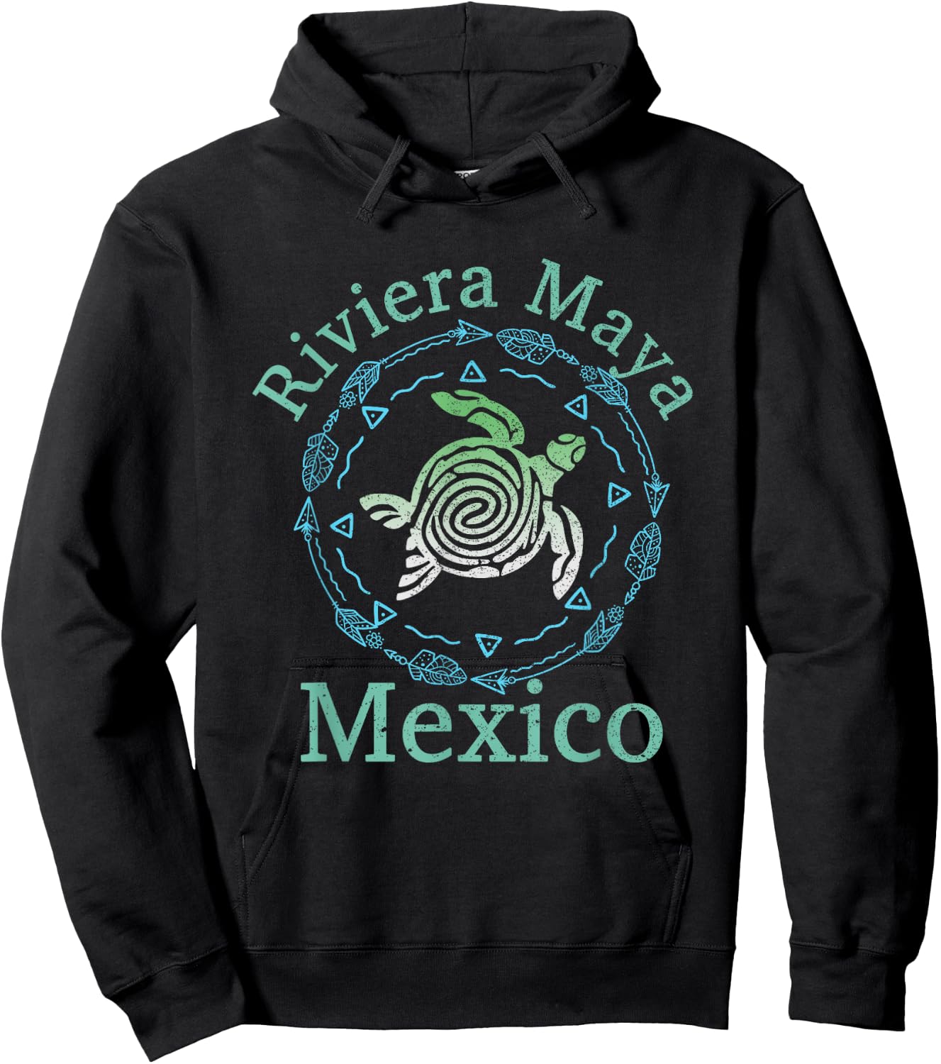 Riviera Maya Mexico Vintage Tribal Turtle Riviera Maya Hoodie - Hoodie | Black