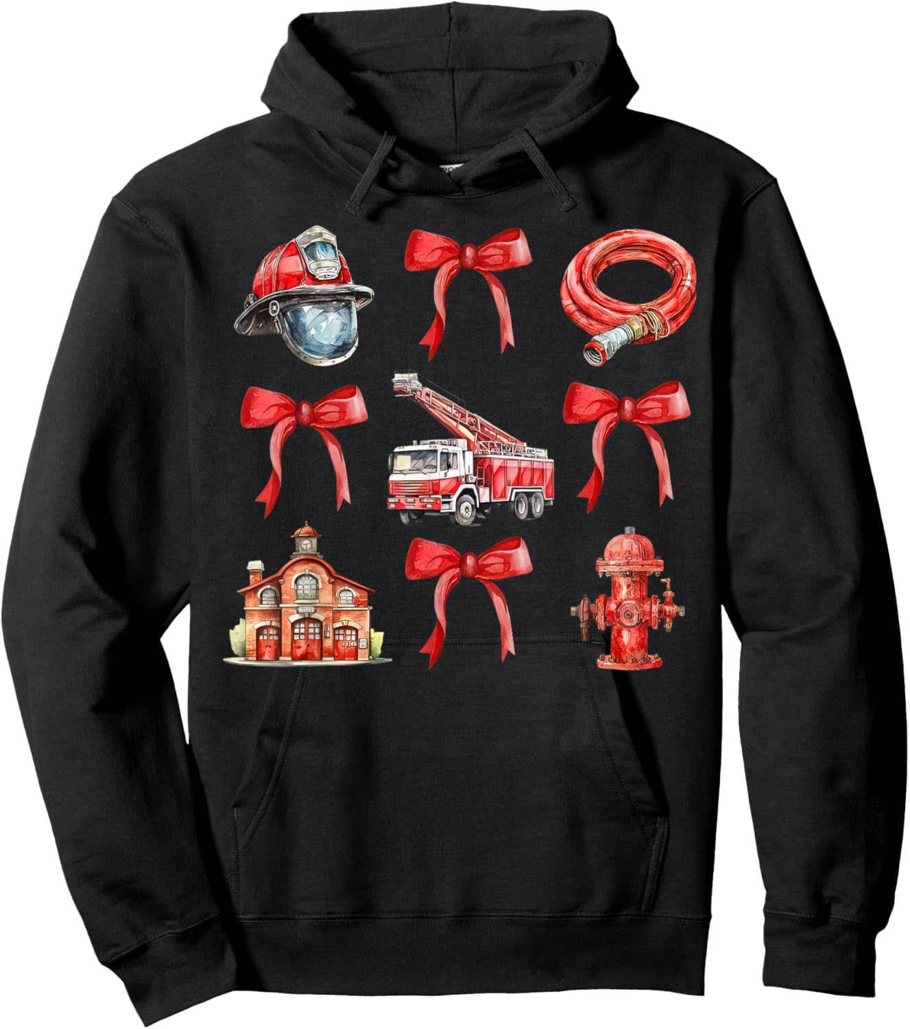 Vintage Coquette Bow Firefighter Firehouse Fireman Men Women Hoodie - Hoodie | Black