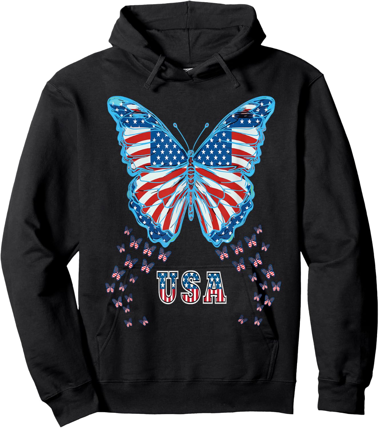 Butterfly USA Flag Cute 4th Of July Funny American Girl Gift Hoodie - Hoodie | Black