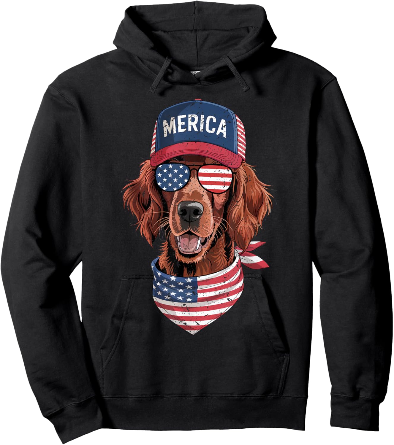 Irish Setter 4th of July US American Flag Dog Patriotic Hoodie - Hoodie | Black