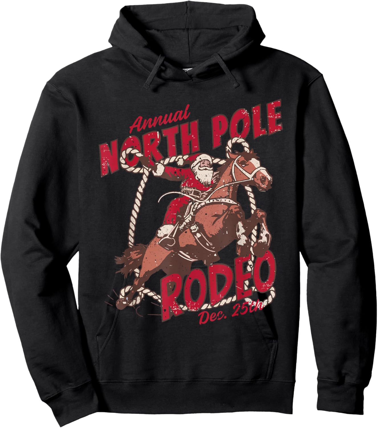 Retro Funny Western Christmas Santa Claus North Pole Rodeo Hoodie - Hoodie | Black