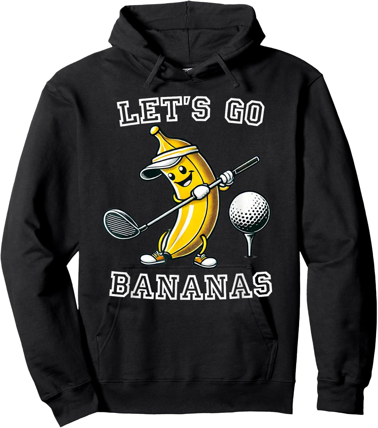 Let's Go Bananas Golf with Funny Banana Golfer Graphic Hoodie - Hoodie | Black
