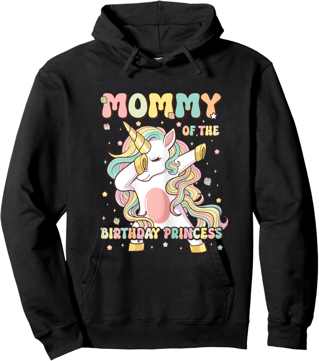 Mommy Of The Birthday Princess Unicorn Birthday Girl's Mom Hoodie - Hoodie | Black