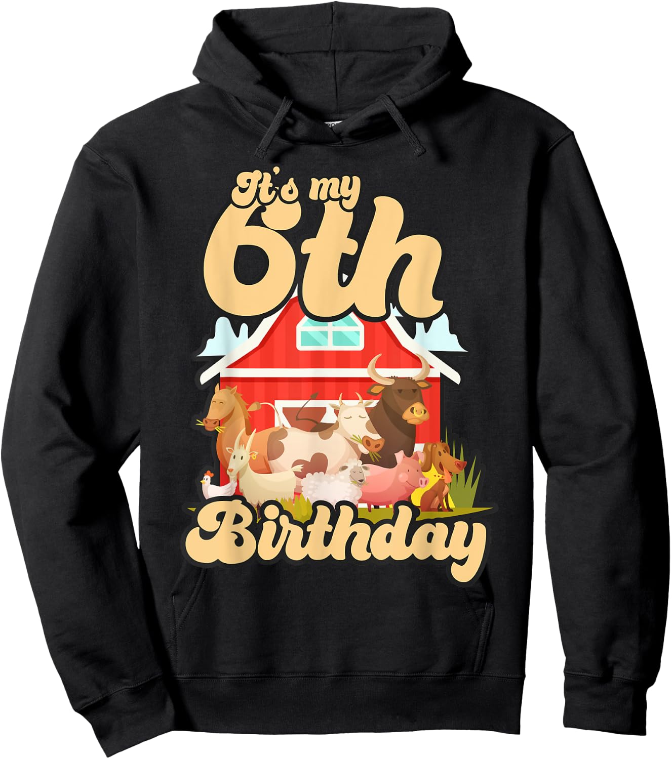 6th Birthday Shirt Farm Animals Cow Horse Pig 6 Years Old Hoodie - Hoodie | Black