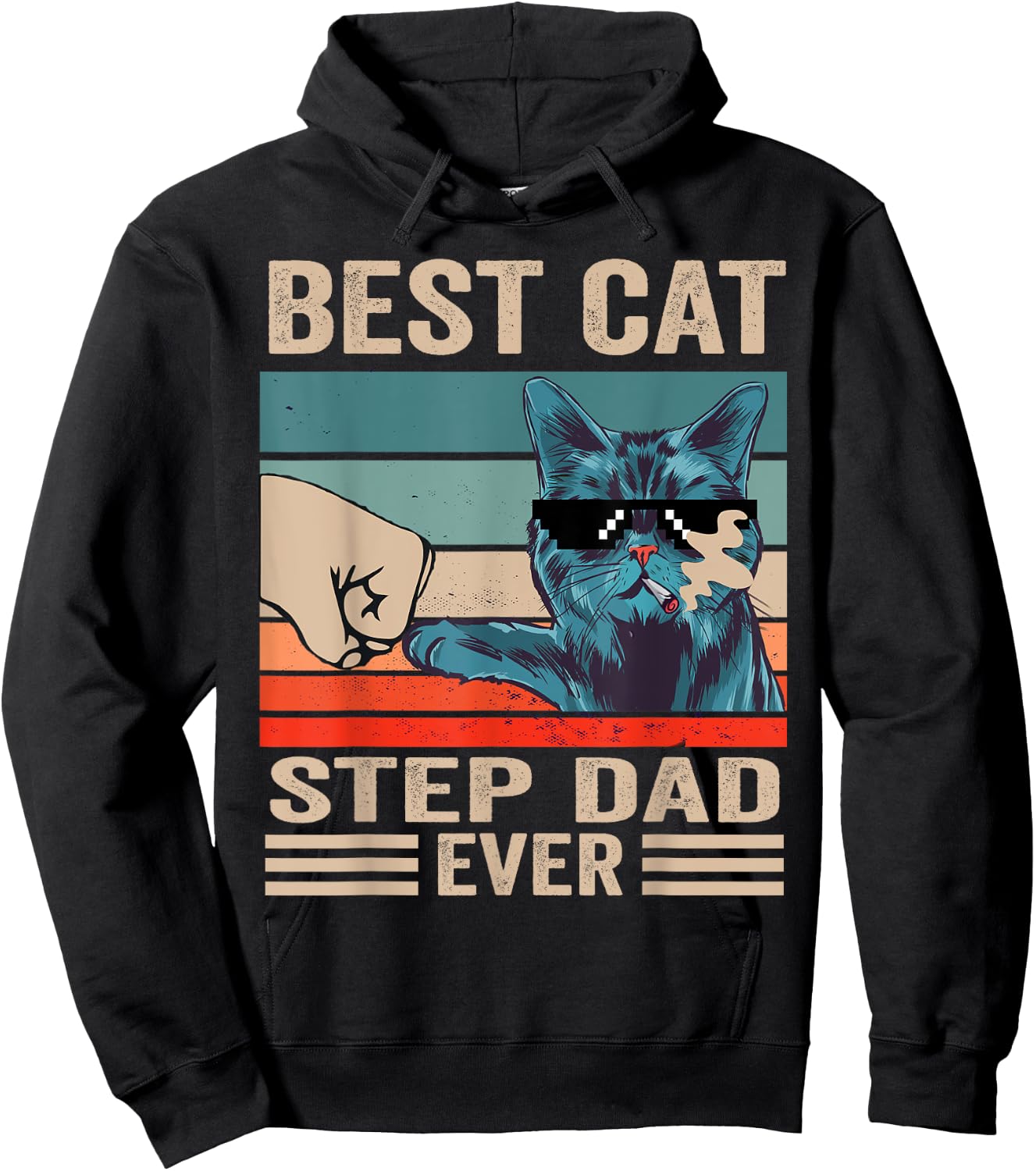 Vintage Best Cat step dad Ever bump fist father's day Gifts Hoodie - Hoodie | Black