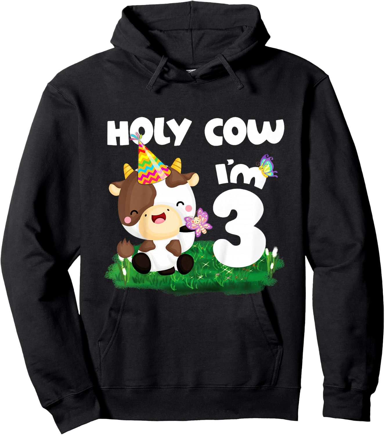 Holy Cow I'm 3 Birthday Girl Boy Moo Three 3rd Birthday Hoodie - Hoodie | Black