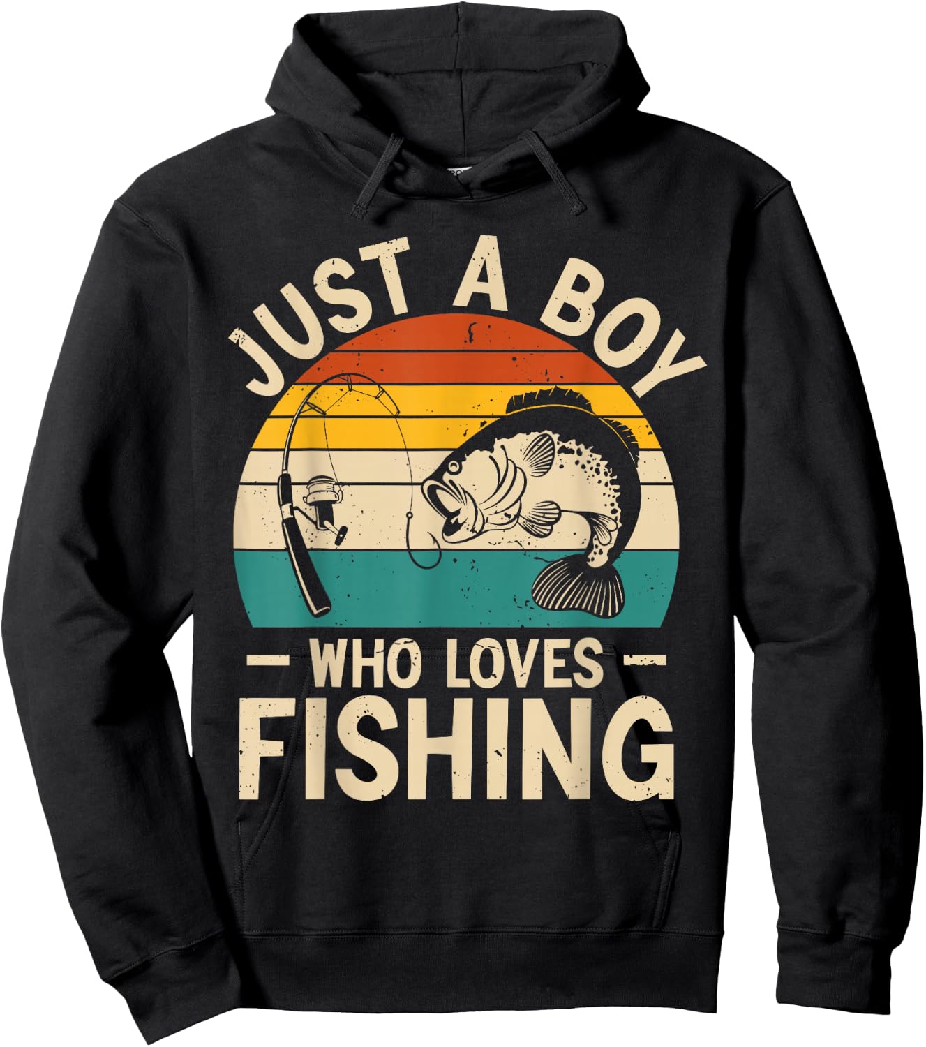 Funny Fishing Shirt for Kids Boys Fisherman Bass Fish Hoodie - Hoodie | Black
