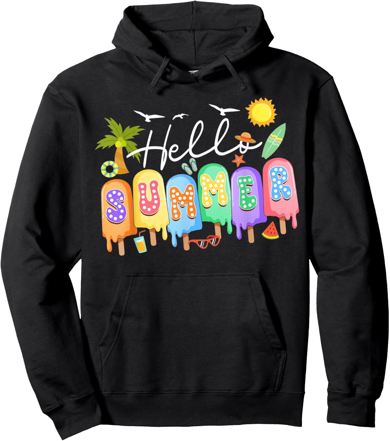 Hello Summer Vacation Ice Cream Popsicle Ice Lolly Summer Men Women Kids Hoodie - Hoodie | Black