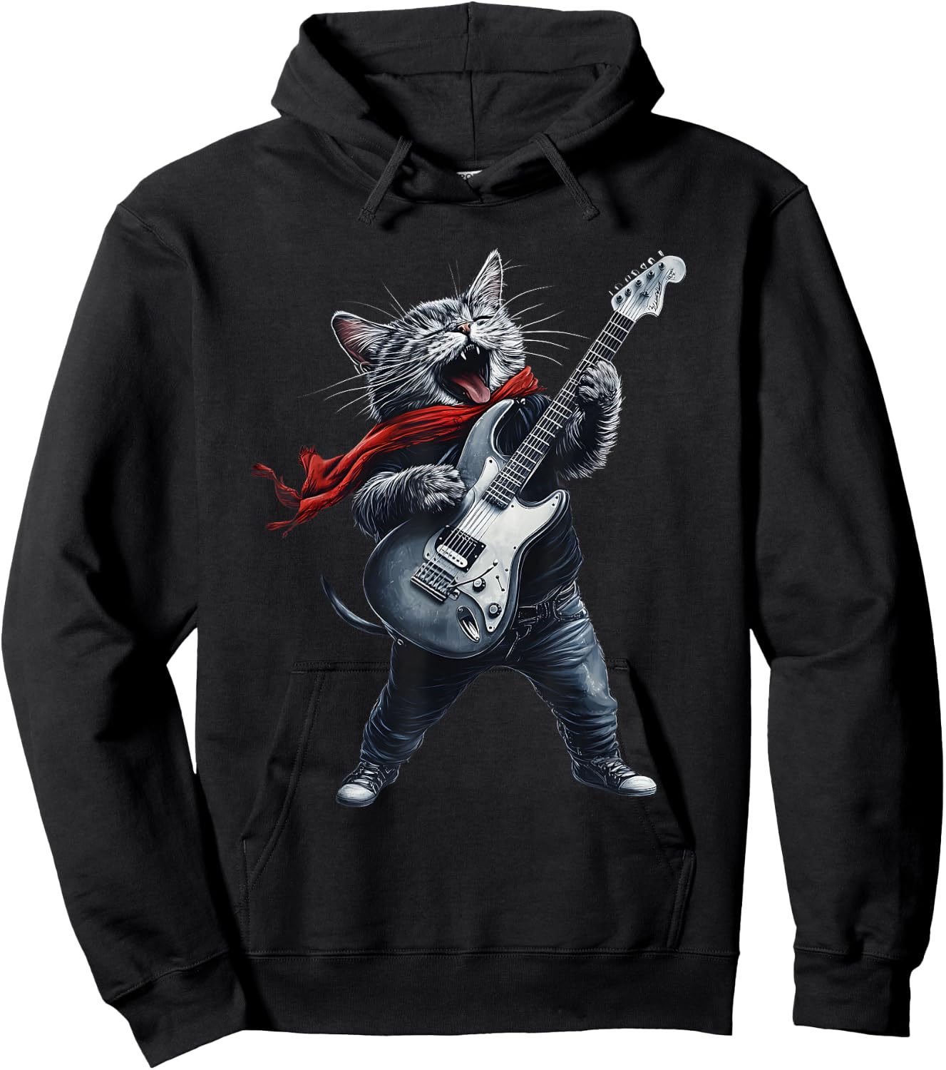 Rock Cat Owner With Electric Guitar Cats Music Lover Hoodie - Hoodie | Black