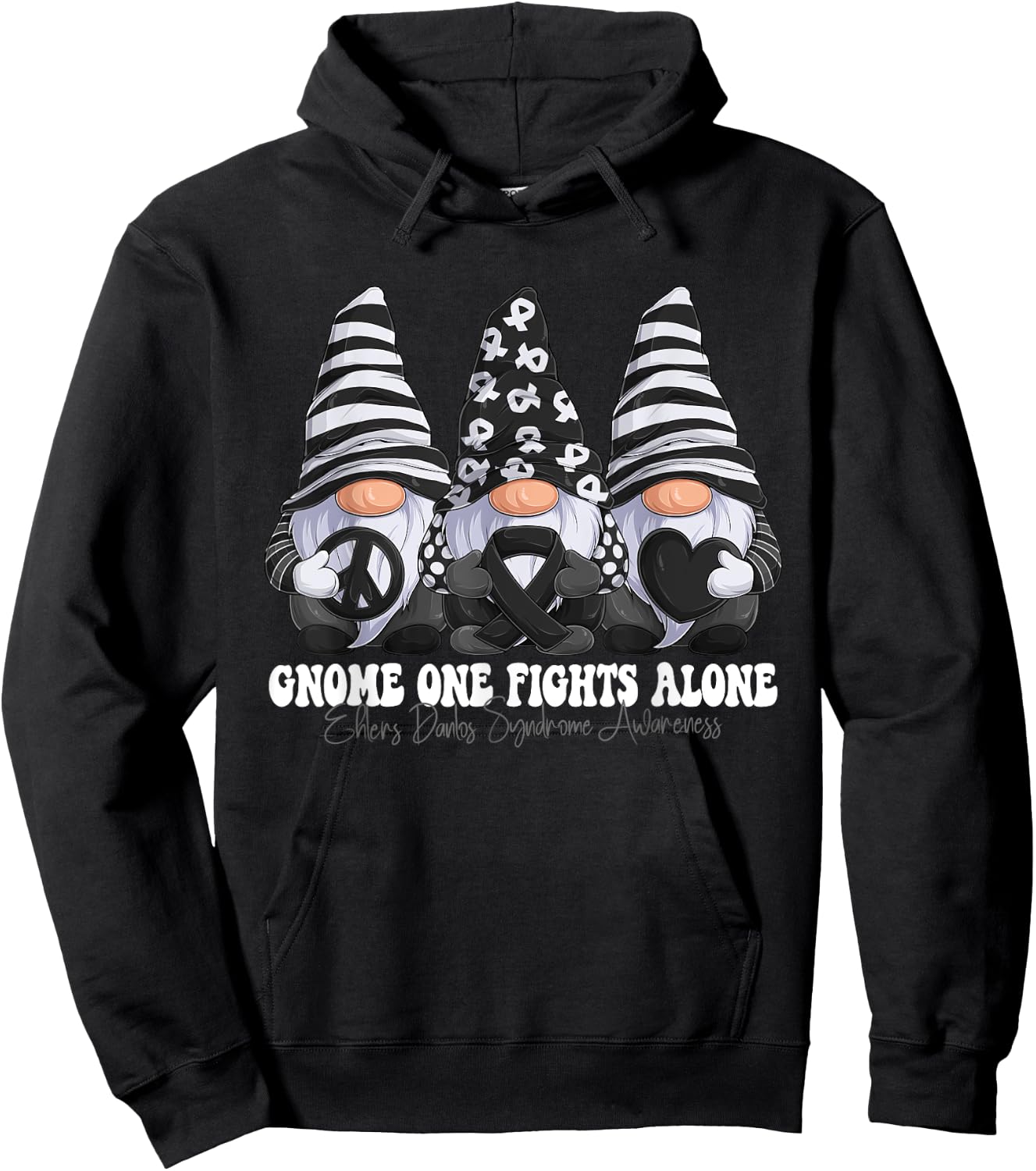 Ehlers Danlos Syndrome Awareness Month Zebra Ribbon Gnomies Hoodie - Hoodie | Black