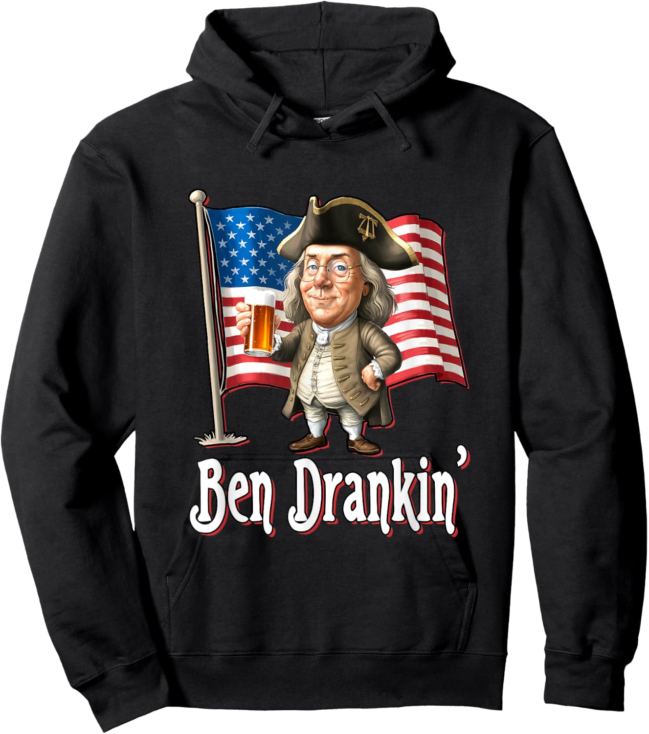 Ben Drankin' - Benjamin Franklin Drinking A Beer Hoodie - Hoodie | Black