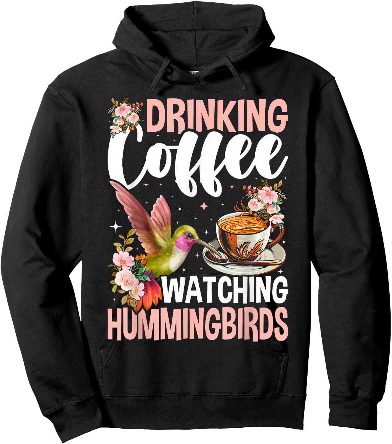 Hummingbird Love Drinking Coffee Watching Hummingbirds Hoodie - Hoodie | Black