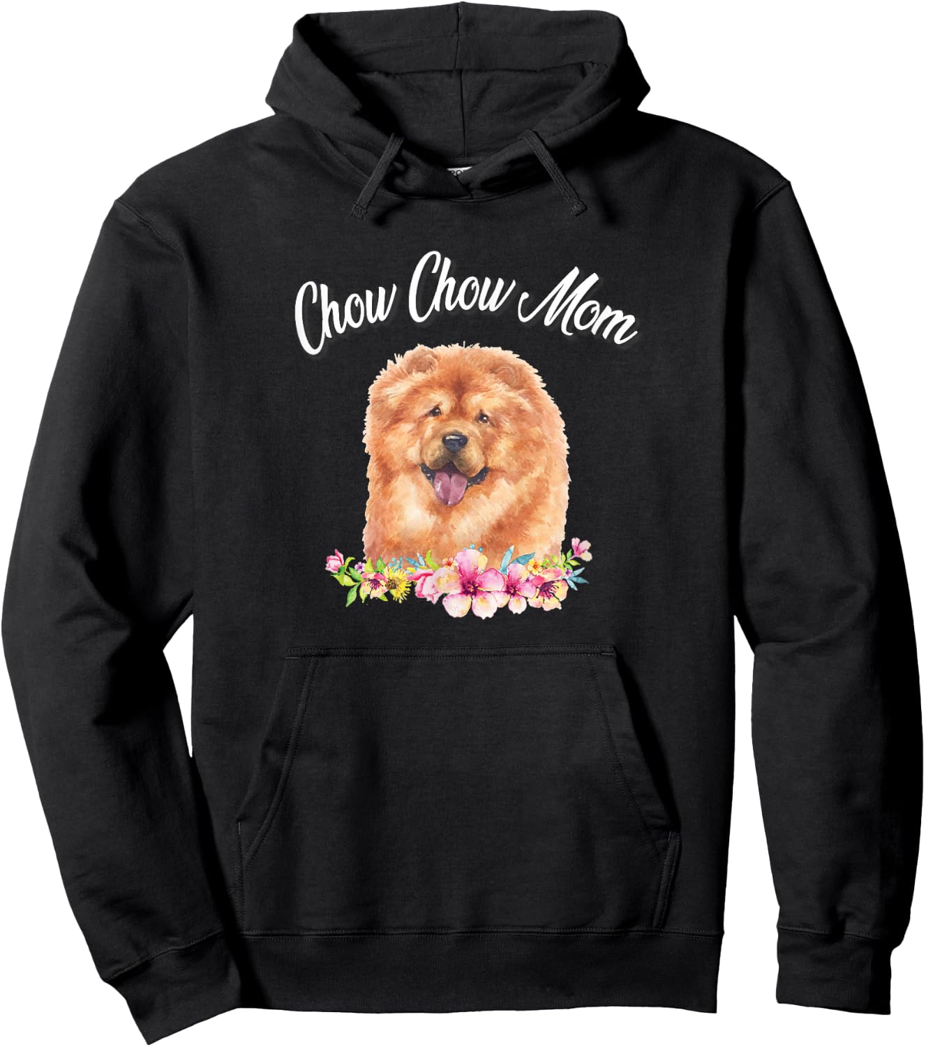 Cute Funny Watercolor Flowers Mom Mama Chow Dog Lover Hoodie - Hoodie | Black