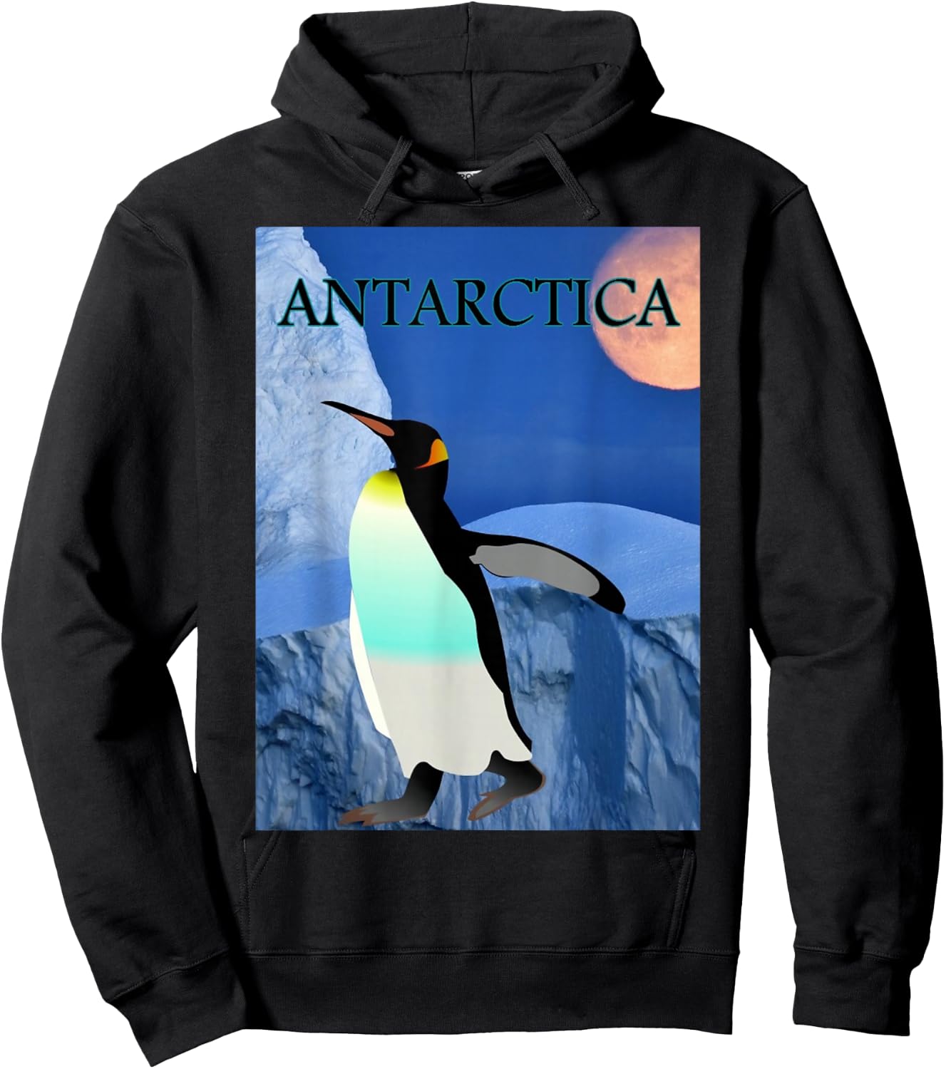 Antarctica Glacier with Penguin and Chill Out Moon T Shirt Hoodie - Hoodie | Black