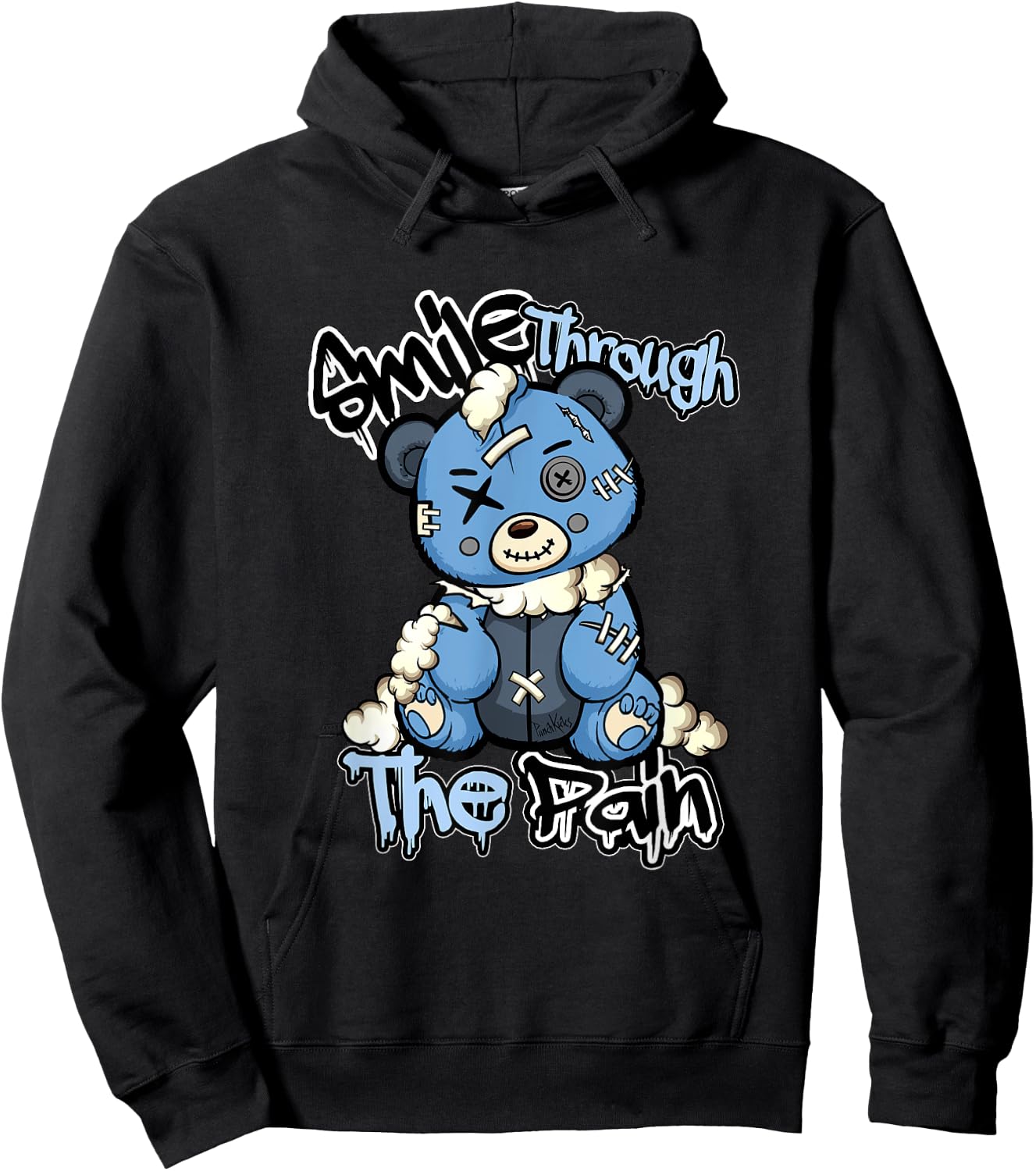 Blue Sad Teddy Bear , Lofi Streetwear Aesthetic Bear Hoodie - Hoodie | Black