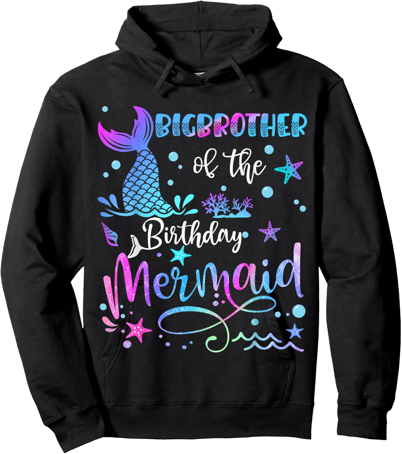 Big Brother Of The Birthday Mermaid Matching Family Hoodie - Hoodie | Black