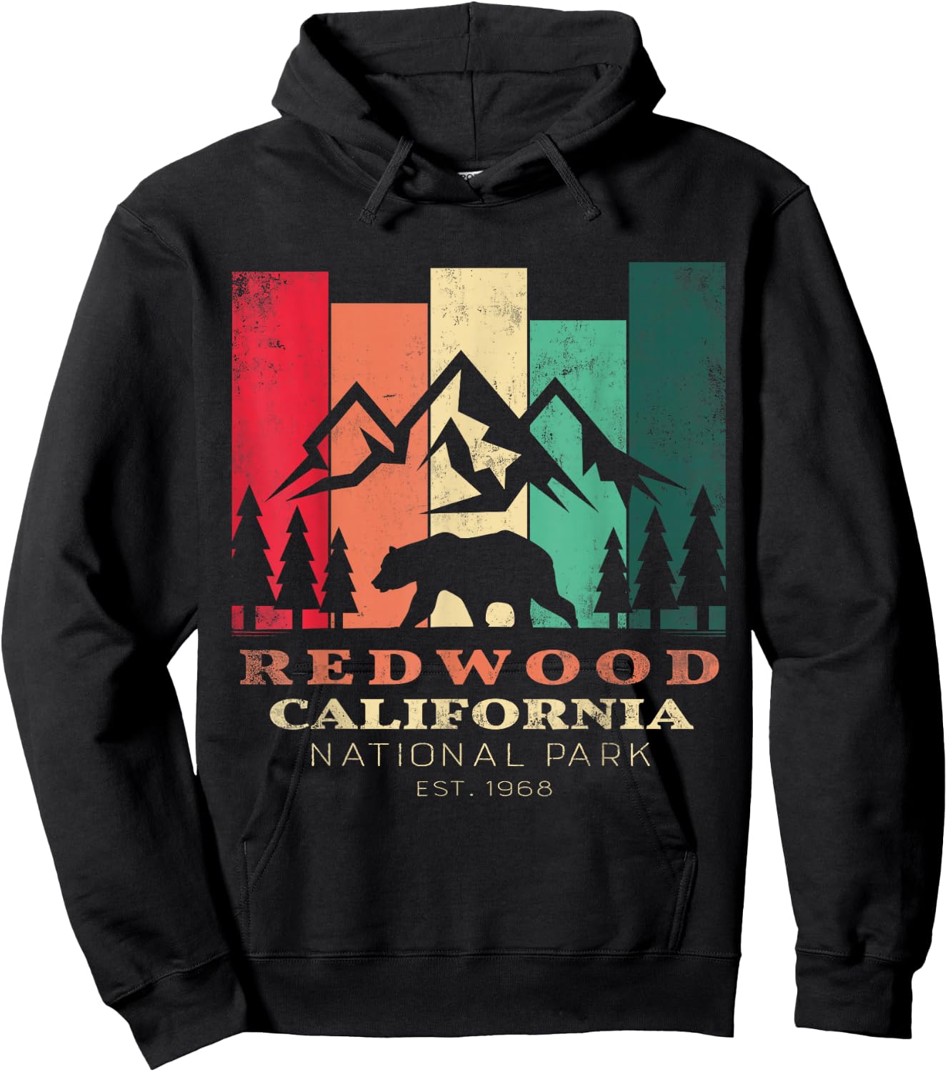 Retro Vintage Redwood National Park for kids Hiking Camping Hoodie - Hoodie | Black