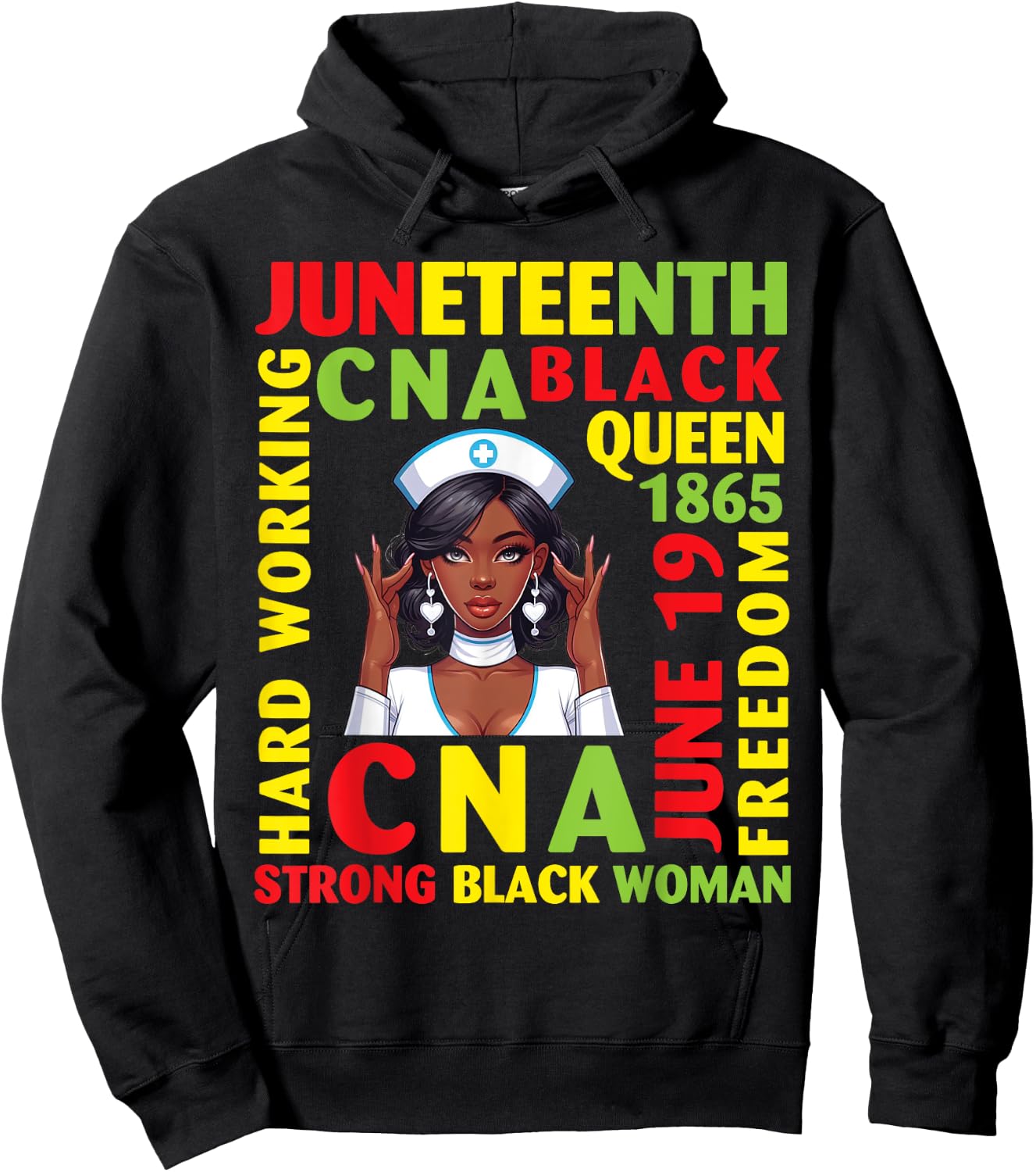 Juneteenth Hard Working CNA Black Queen Strong Black Woman Hoodie - Hoodie | Black