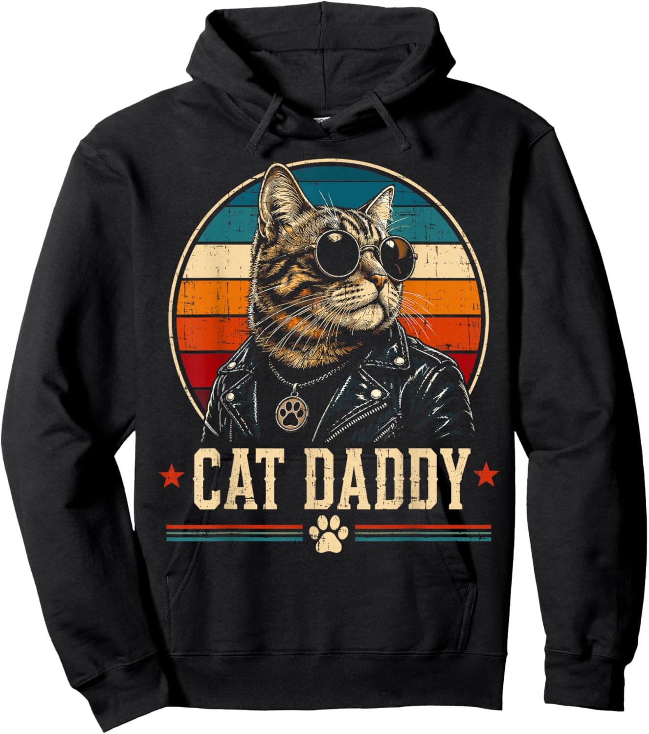 Vintage Cat Daddy Sunglasses Cool Cat Dad Gift Fathers Day Hoodie - Hoodie | Black