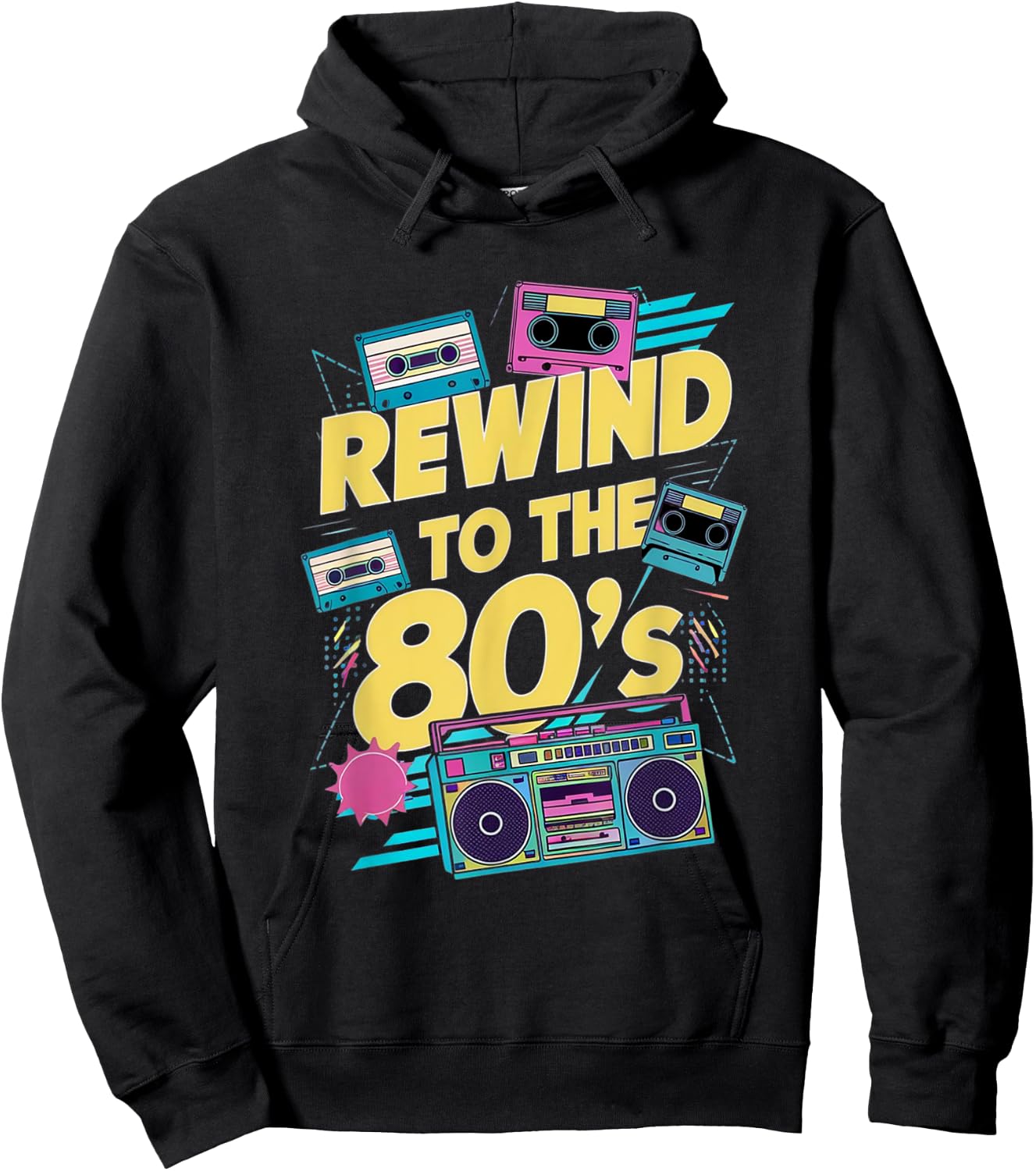 Rewind To 80's 1980s Retro Vintage Eighties Costume Party Hoodie - Hoodie | Black