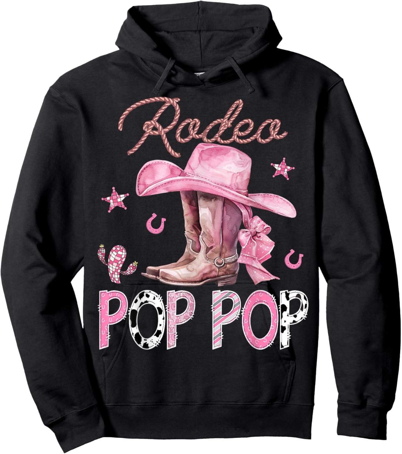 Rodeo Pop Pop Pink Boots Coquette CowGirl Birthday Party Hoodie - Hoodie | Black