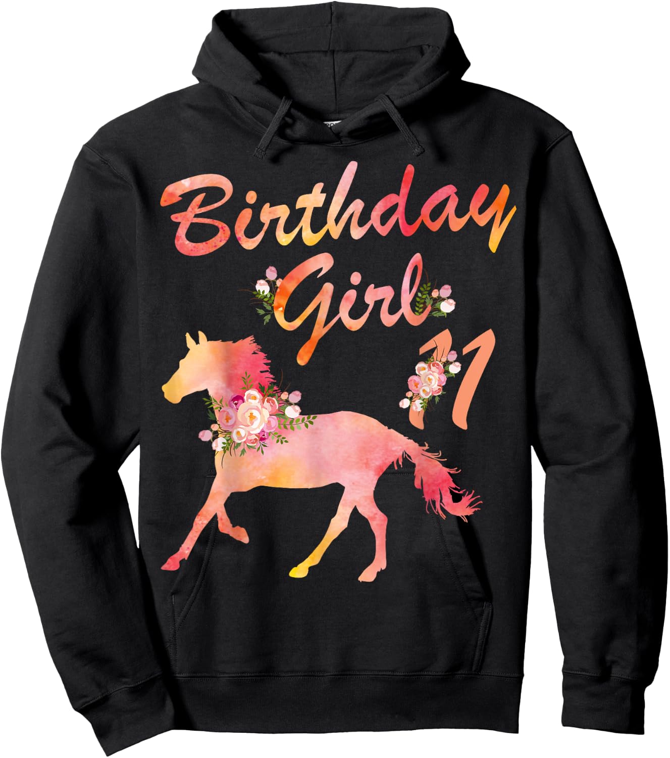 Horse Lover 11th Birthday For Girls Love Horses 11 Years Old Hoodie - Hoodie | Black
