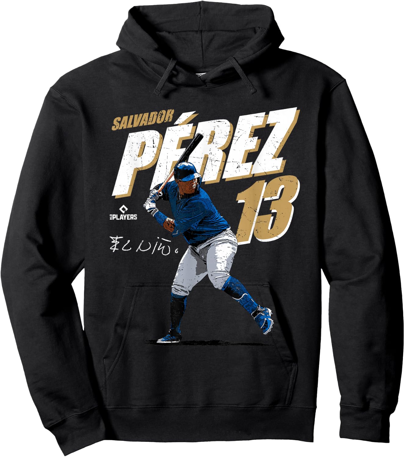 License Champs Salvador Perez Kansas City Baseball Player MLBSPZ3001 Blue Hoodie - Hoodie | Black