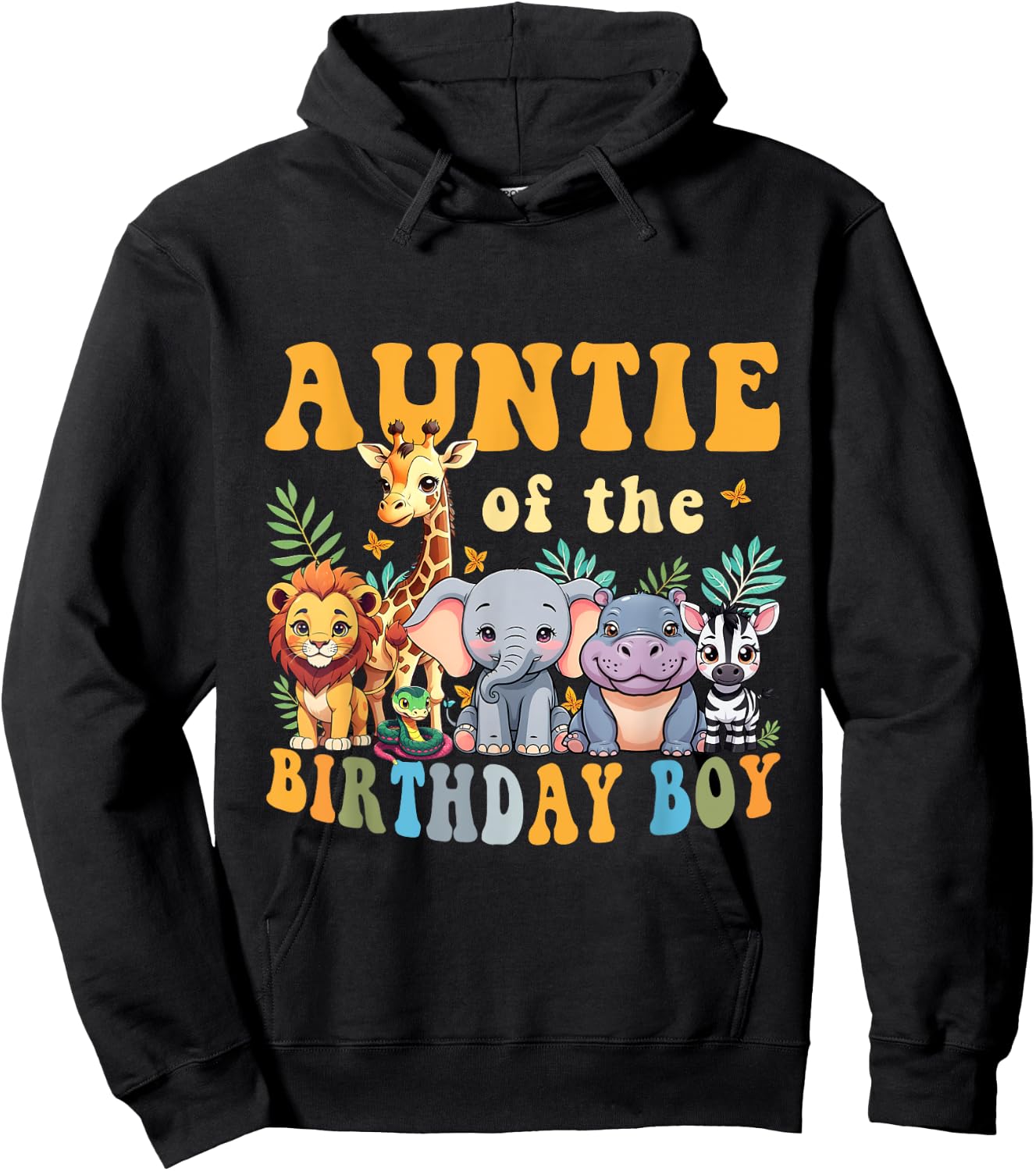 Auntie of the Birthday Boy Kid Safari Jungle Animal Matching Hoodie - Hoodie | Black