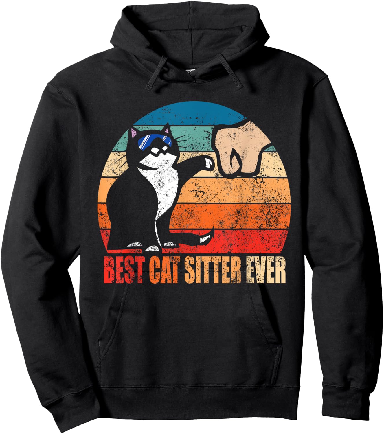 Best Cat Sitter Ever Funny Fist Bump Hoodie - Hoodie | Black