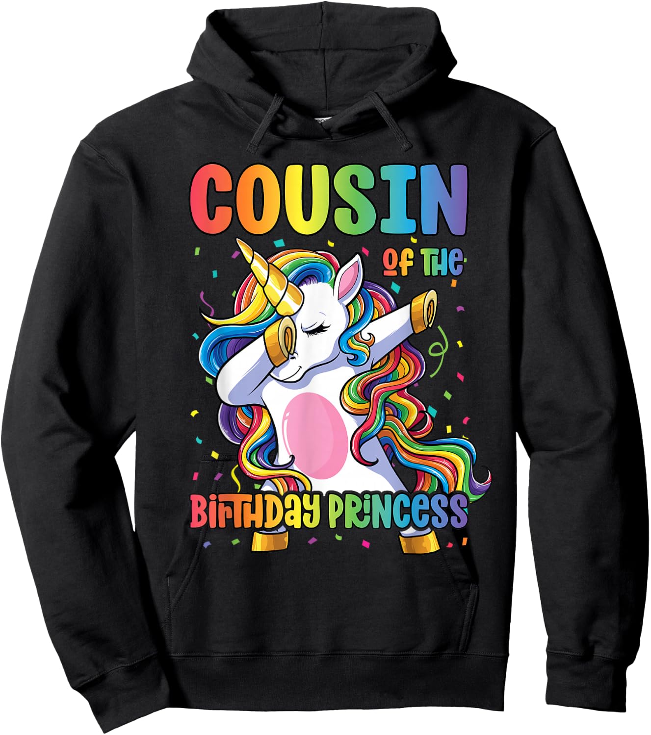 Cousin of the Birthday Princess Girl Dabbing Unicorn Cousin Hoodie - Hoodie | Black
