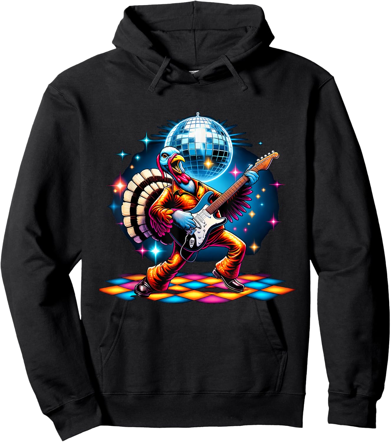 Disco Ball Guitar Turkey Hoodie - Hoodie | Black