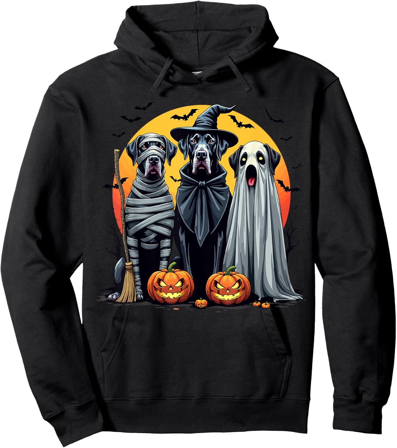 Great Dane Halloween Costume Mummy Witch Ghost Hoodie - Hoodie | Black