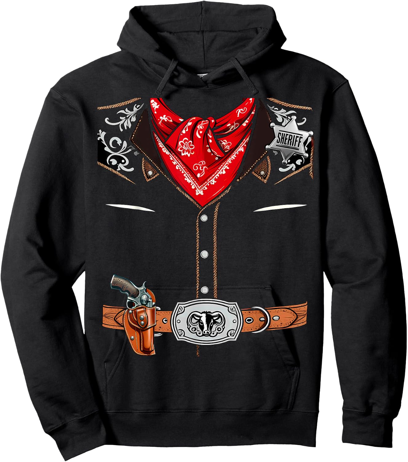 Western Sheriff Cowboy Vest Halloween Costume Hoodie - Hoodie | Black