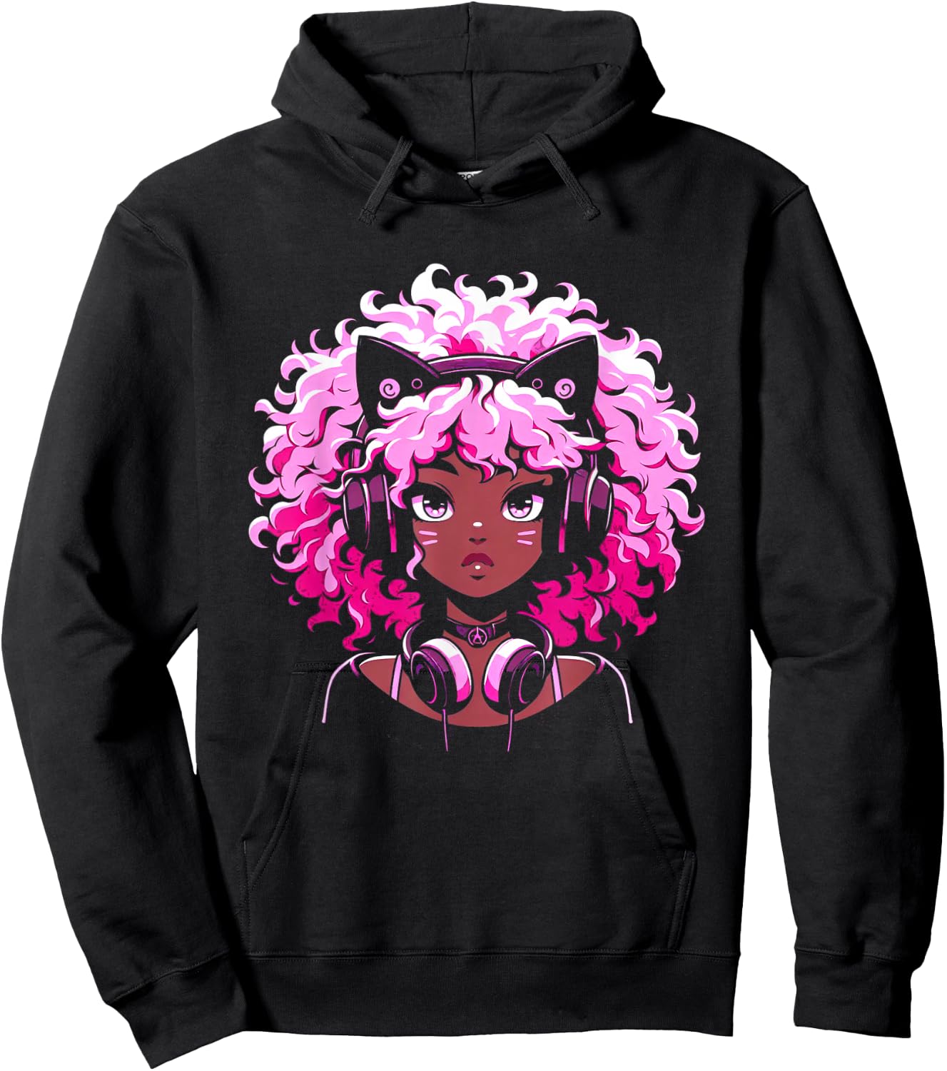 Anime and Music Black Girl Anime Merch Afro African American Hoodie - Hoodie | Black
