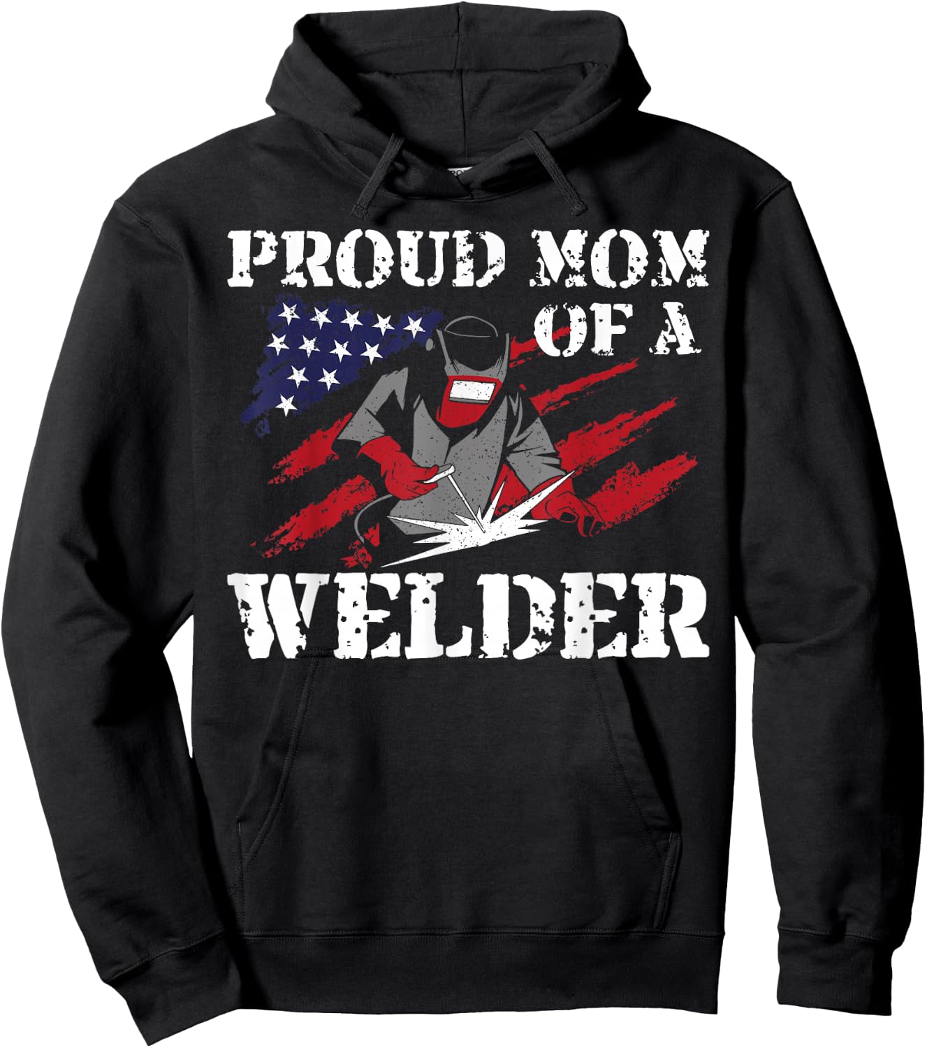 Welder Welding Mom Mother Vintage American Flag Patriotic Hoodie - Hoodie | Black