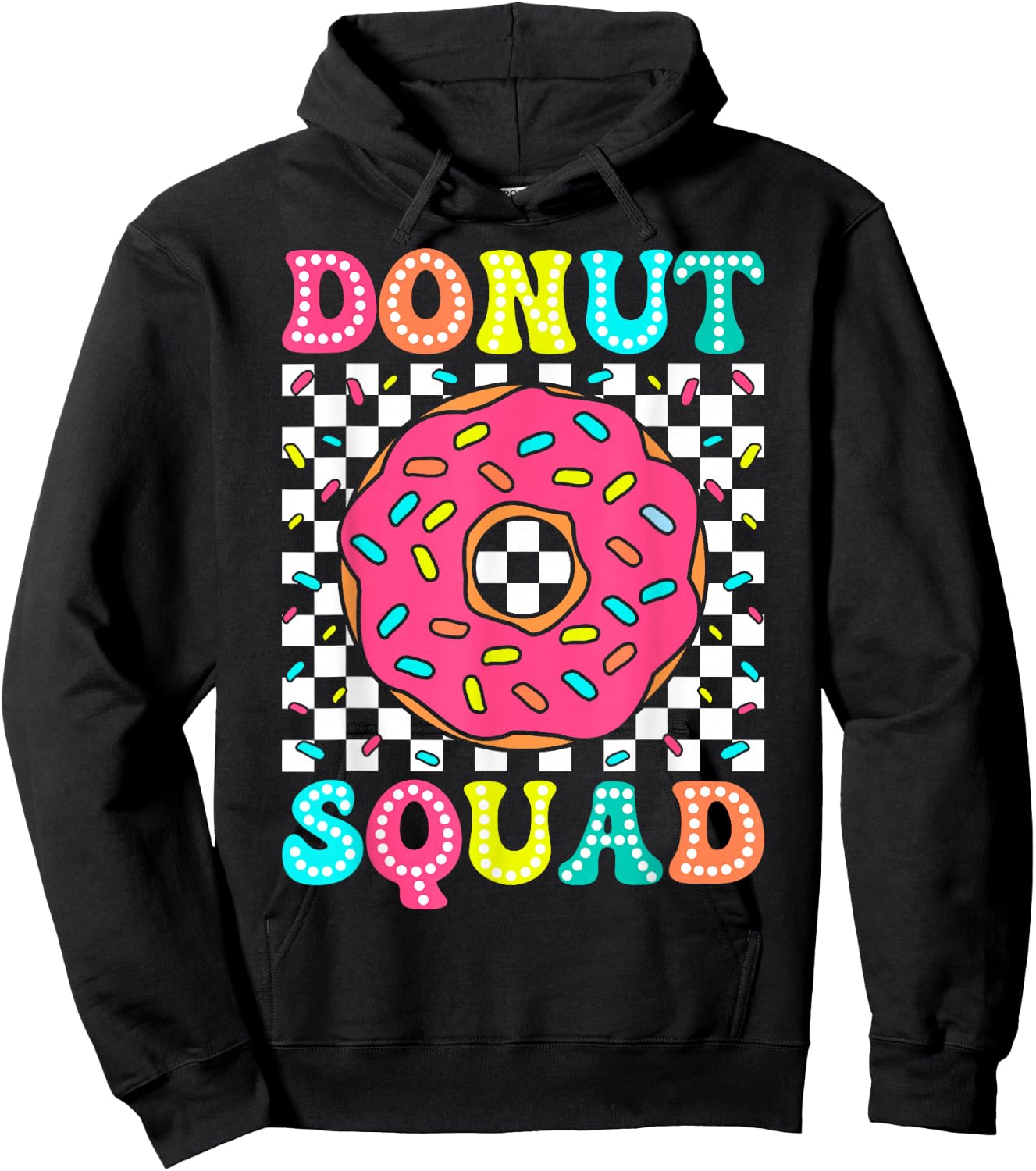 Donut Squad Groovy Donut Lover Birthday Party Girls Hoodie - Hoodie | Black