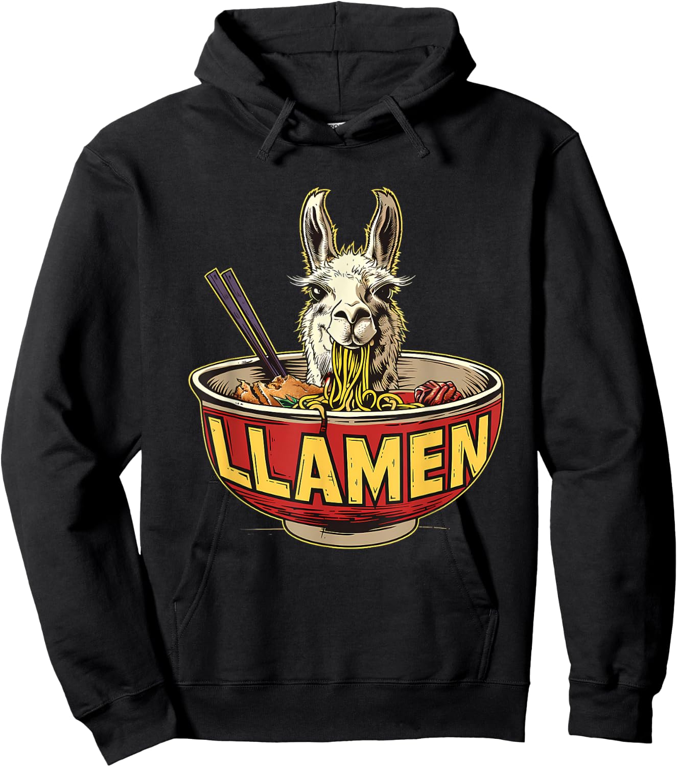 Llama Ramen Llama Ramen Bowl Funny Llama Eating Ramen Hoodie - Hoodie | Black